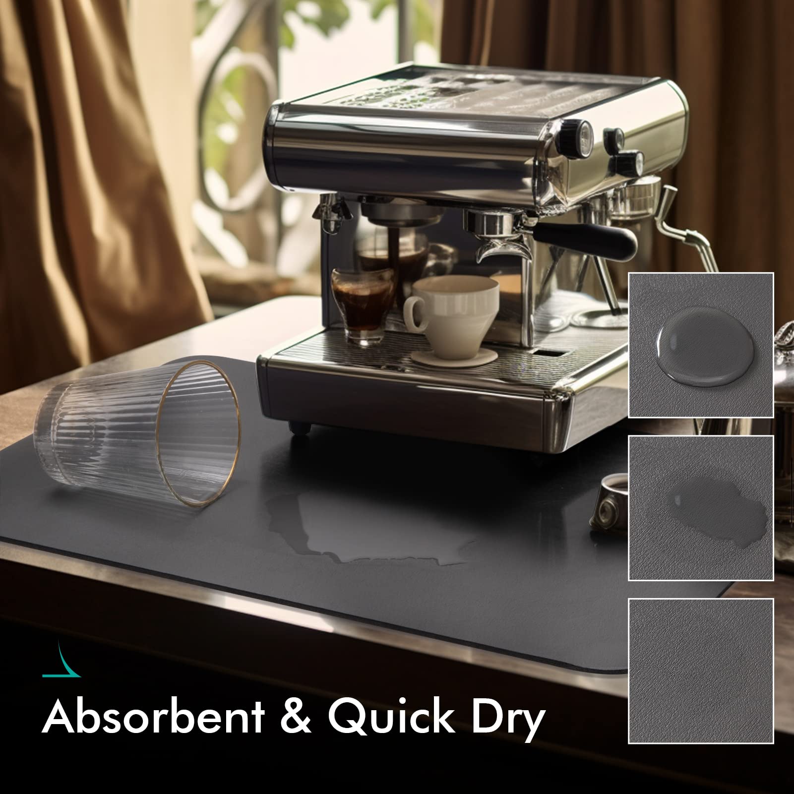 LIMNUO Absorbent Coffee Mat - Non-Slip Countertop Protector for Coffee Makers, Espresso Machines & Kitchen Appliances | Dish Drying Mat for Coffee Pots & Countertops | Perfect for Home, Office & Cafe Use