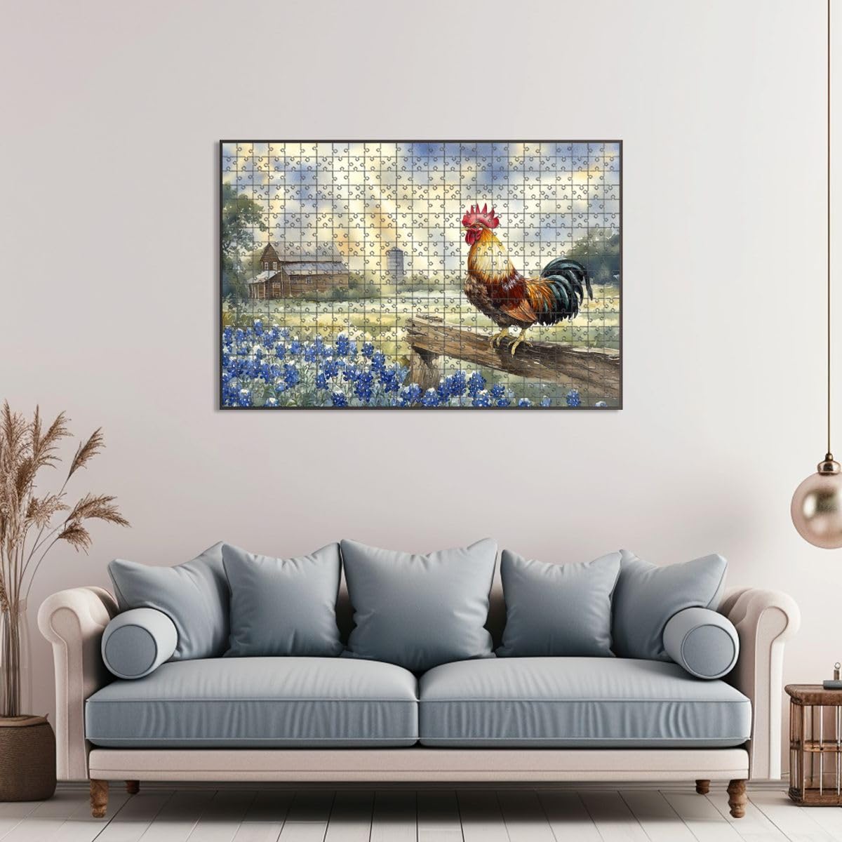 1000 Piece Jigsaw Puzzle for Adults & Kids - Texas Farm Scene with Rooster, Fence & Bluebonnets - Challenging Educational Family Puzzle (29.5