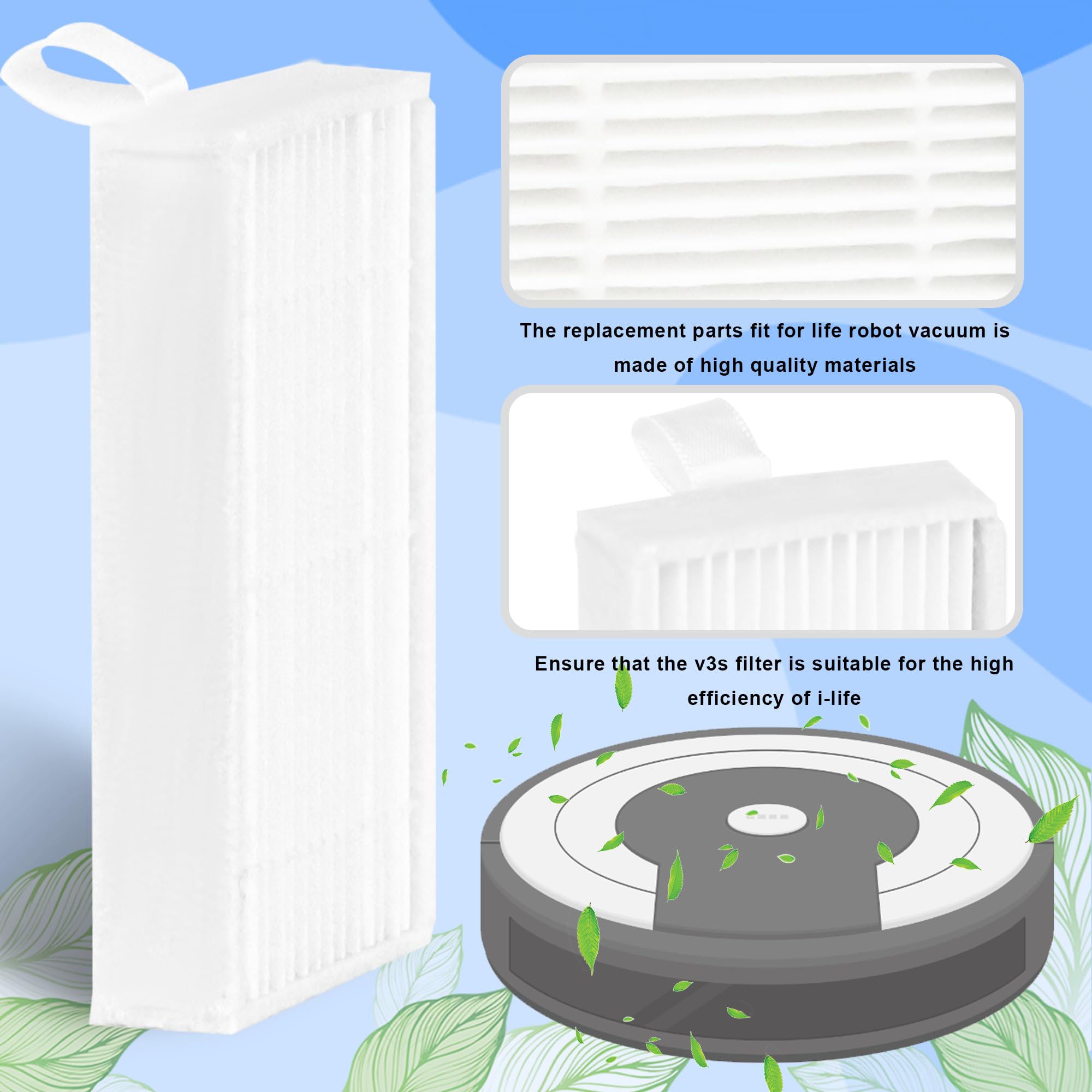HEPA Filters Replacement for I-LIFE V3s V3s-pro V5 V5s V5s Pro Robotic Vacuum Cleaner - 6 Pack - Perfect for Pet Hair, Dust and Allergen Removal in Home Cleaning