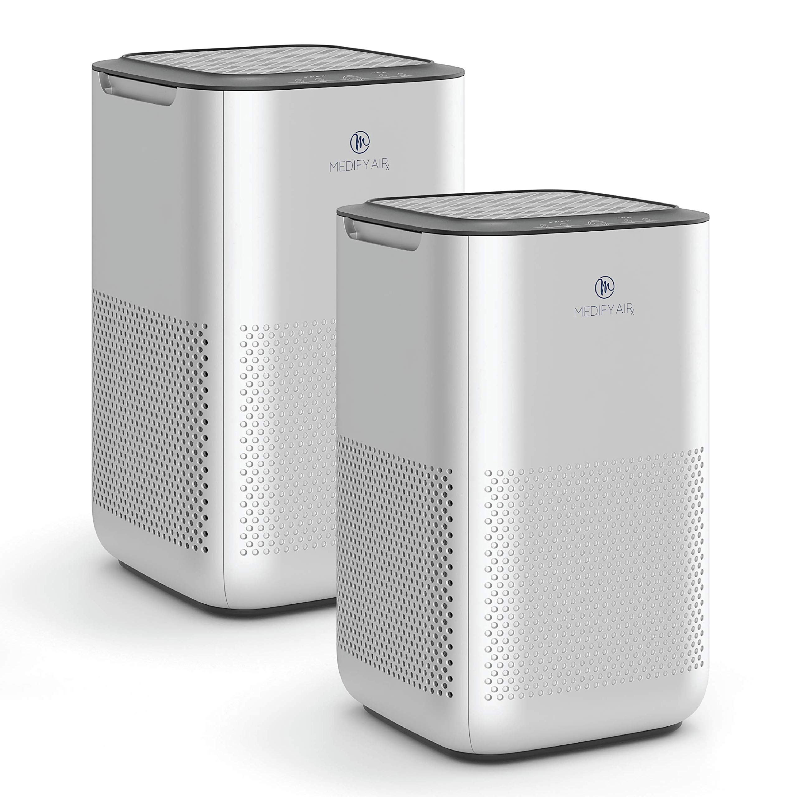 Medify MA-15 True HEPA H13 Air Purifier - 2 Pack | Covers 585 sq ft in 1 Hour | Removes Allergens, Smoke, Wildfire Smoke, Dust, Odors, Pollen & Pet Dander (Down to 0.1 Microns) | Silver | Perfect for Bedrooms, Living Rooms & Offices