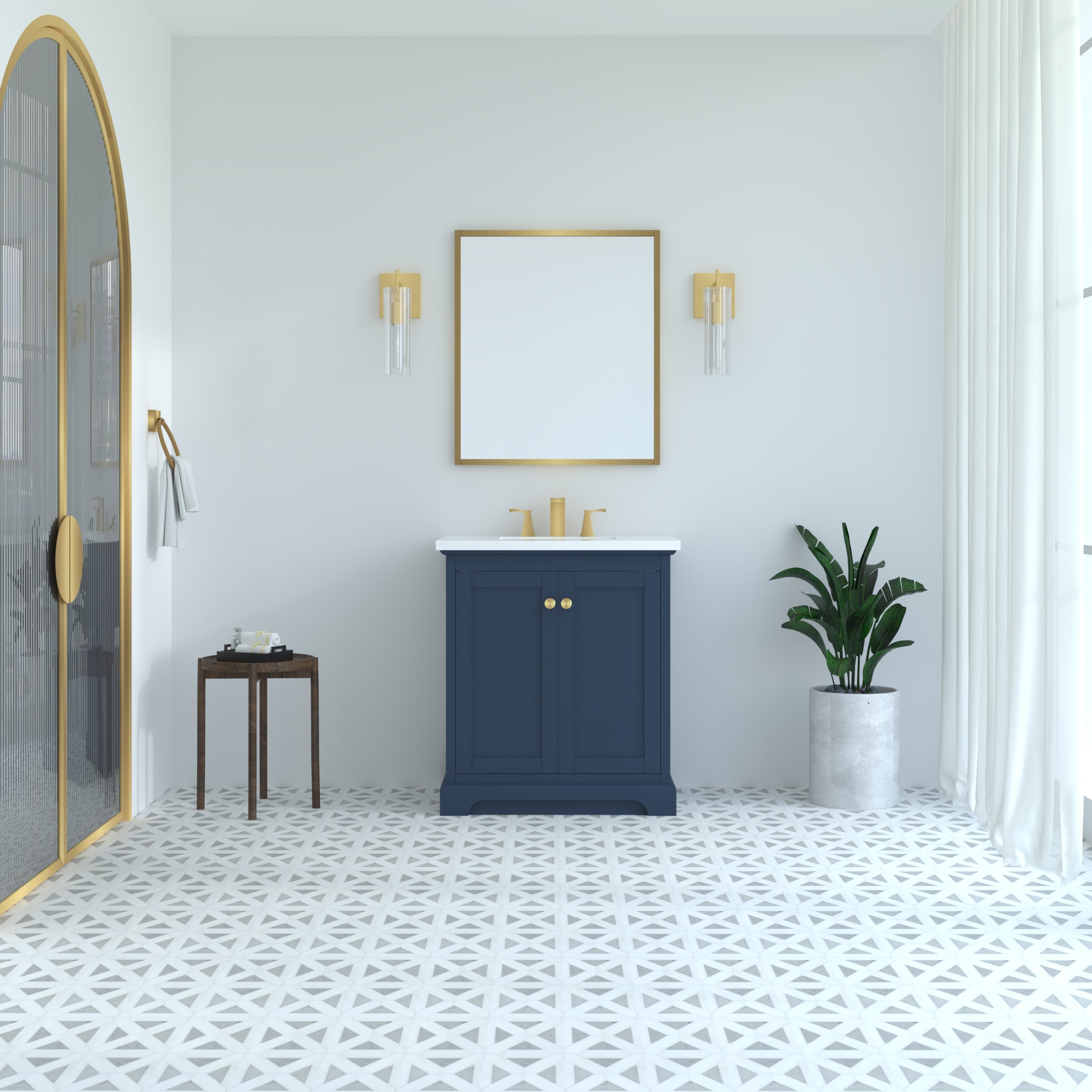 29.5 Inch Blue Bathroom Vanity Cabinet - Marietta Modern Single Sink Storage for Small Bathrooms, Powder Rooms & Home Renovations
