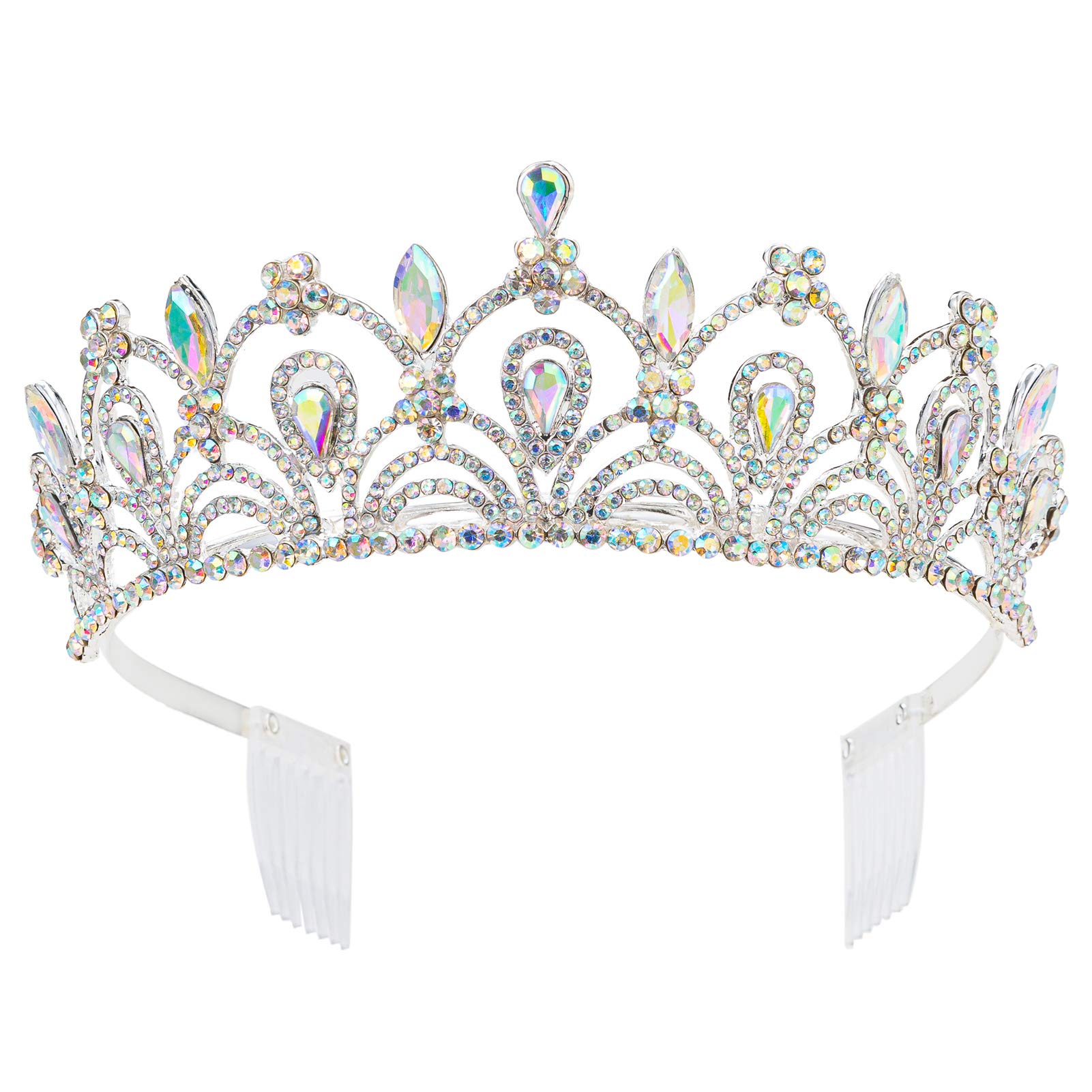 Elegant Silver AB Bridal Tiara with Side Combs – Perfect for Weddings, Bridal Showers & Special Occasions