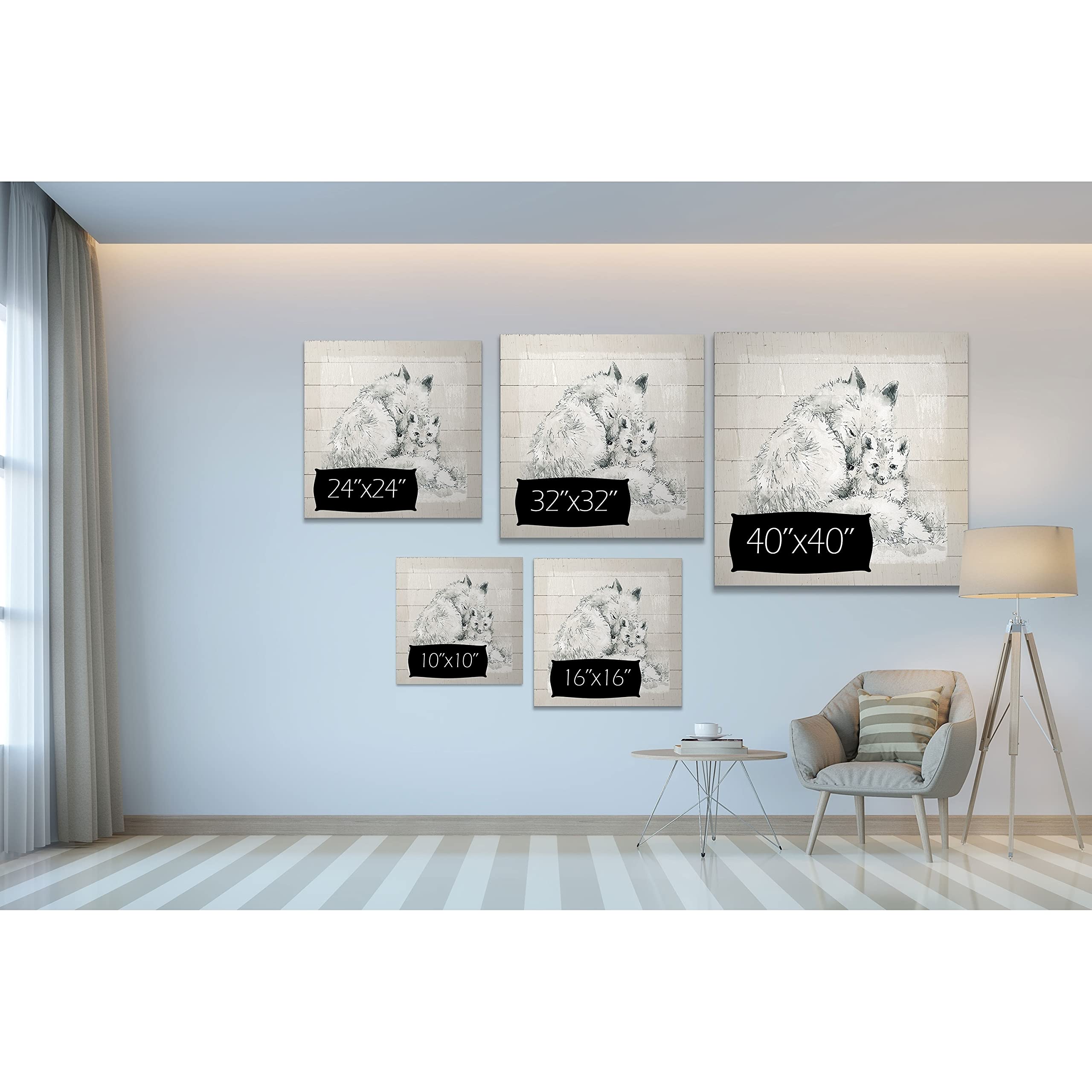 Wexford Home Sketchy Mother and Baby Fox Gallery-Wrapped Canvas Art Print - 32x32 - Modern Nursery Decor, Living Room Wall Art, Perfect Gift for Animal Lovers