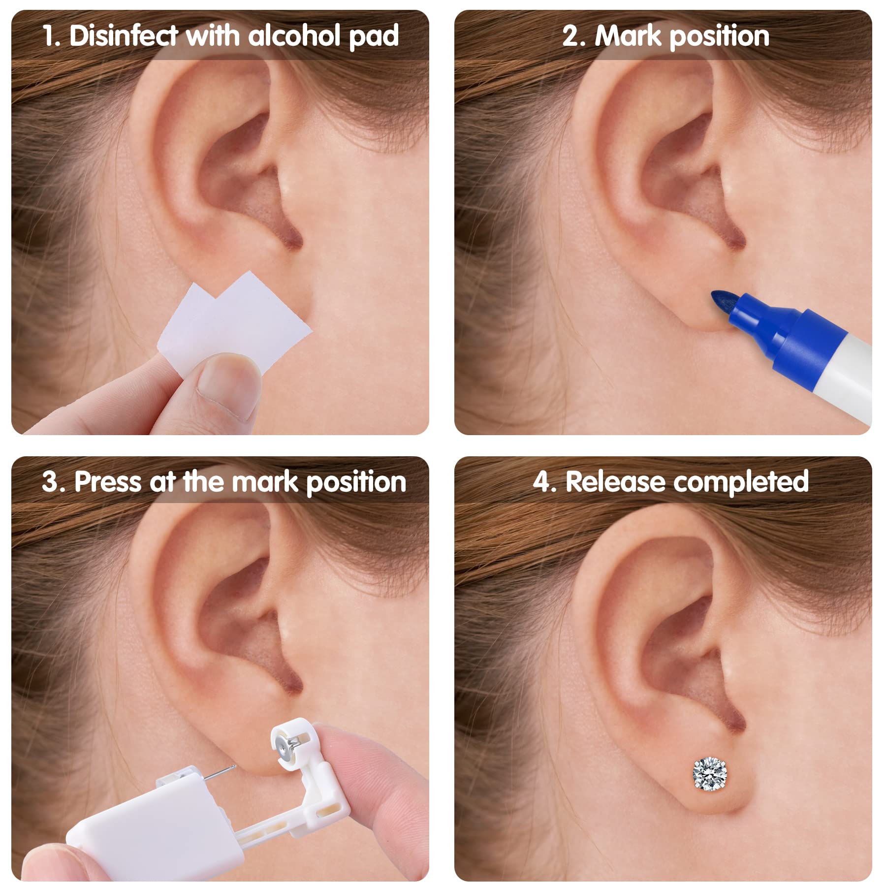 Anzero 2-Piece Disposable Ear Piercing Gun Kit with Preloaded 3MM Ear Studs - Safe At-Home Self Ear Piercing Solution for Adults & Teens | Perfect for First Piercings, Gifts, and DIY Beauty Care