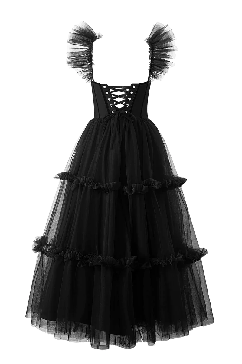 Elegant A-Line Black Ruffled Tulle Prom Dress 2201 - Perfect for Homecoming, Formal Dances & Evening Parties