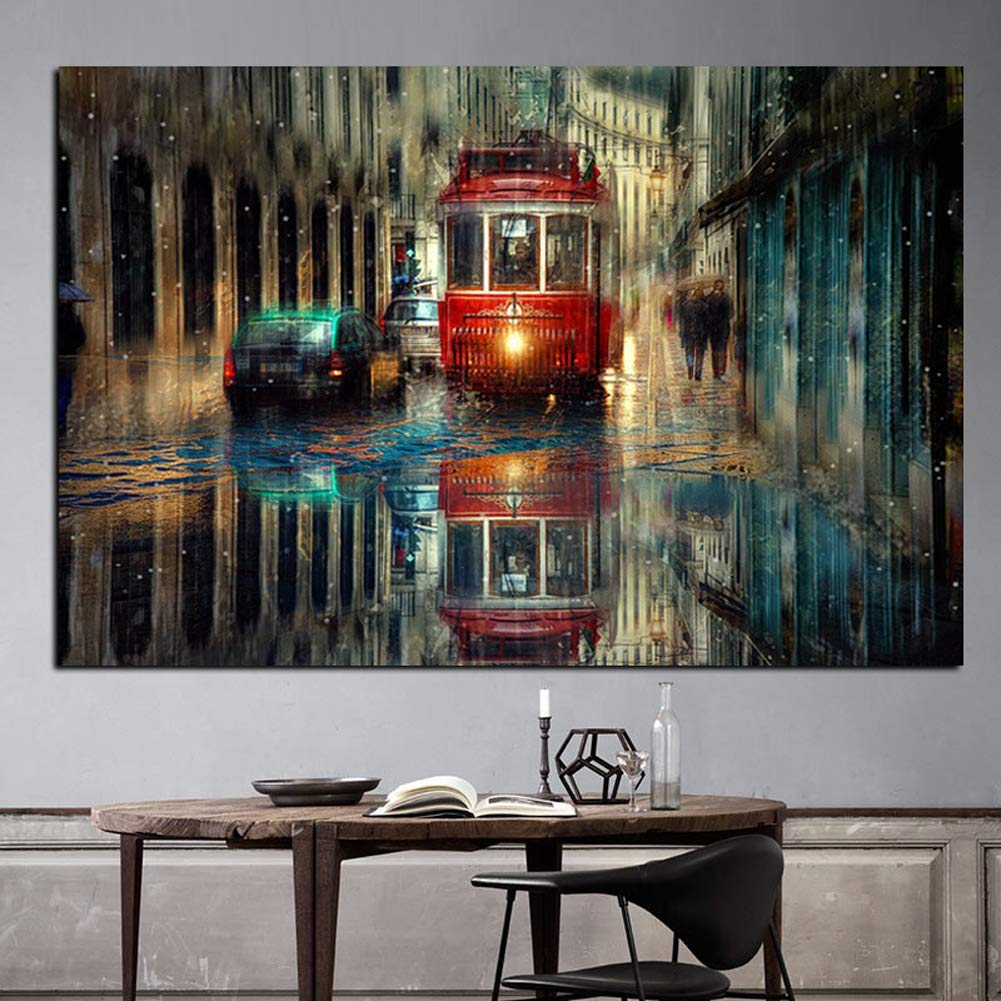 ZENDA Large City Street Wall Art Scenery Painting - Urban Landscape Canvas Wall Decor for Living Room & Bedroom - Framed Ready to Hang - Perfect for Modern Home & Office Decor