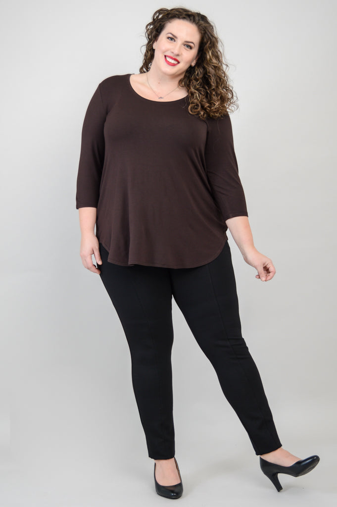 Jazz 3/4 Sleeve Top for Women - Soft Bamboo Fabric Coffee Brown Casual Shirt - Perfect for Concerts, Coffee Dates & Everyday Wear
