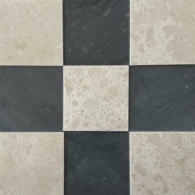 Premium Bardiglio Imperial & White Pearl Checkerboard Tiles - Polished or Honed Finish for Kitchen Backsplash, Bathroom Flooring & Luxury Interior Design