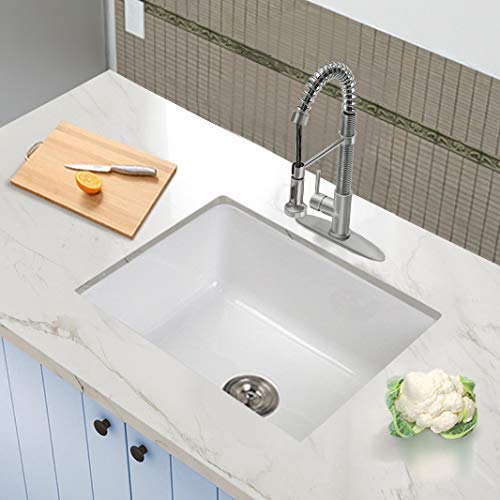 Enbol 24-Inch Undermount Kitchen Sink - 18x24 Inch White Porcelain Single Bowl Sink with Strainer for Modern Kitchens | PU2318 | Perfect for Food Prep, Dishwashing & Small Space Homes