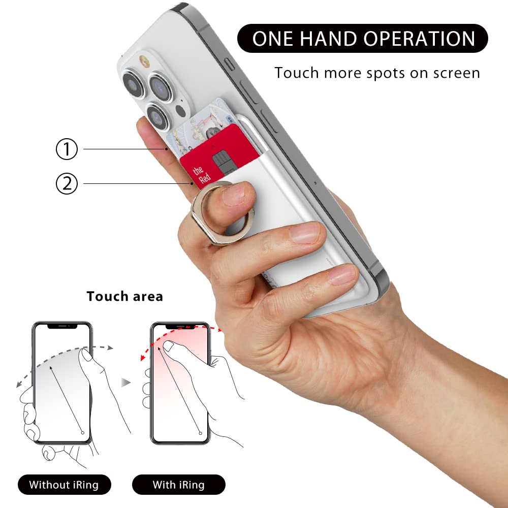 iRing Pocket Card Phone Ring Grip Holder - 2 Card Wallet Holder with Finger Grip, Compatible with iPhone, Galaxy & Android Smartphones (Pearl White) | Perfect for Commuting, Travel & Everyday Use