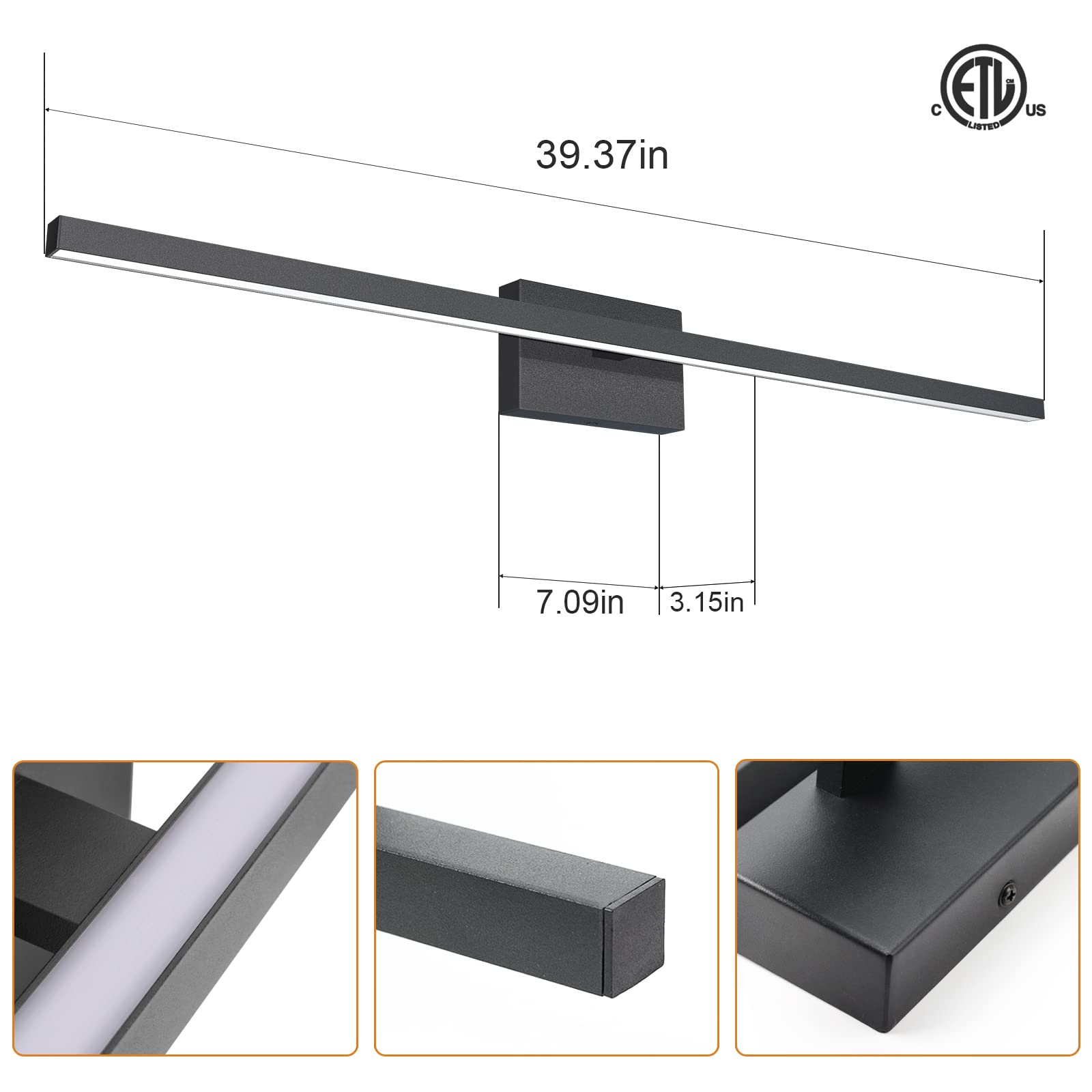 VOLISUN 39.4 Inch Modern LED Bathroom Vanity Light - 24W Dimmable 5CCT Black Bar Light Fixture for Mirror, Cabinets & Bedroom - ETL Certified | Perfect for Bathroom Makeovers, Vanity Lighting & Bedroom Decor