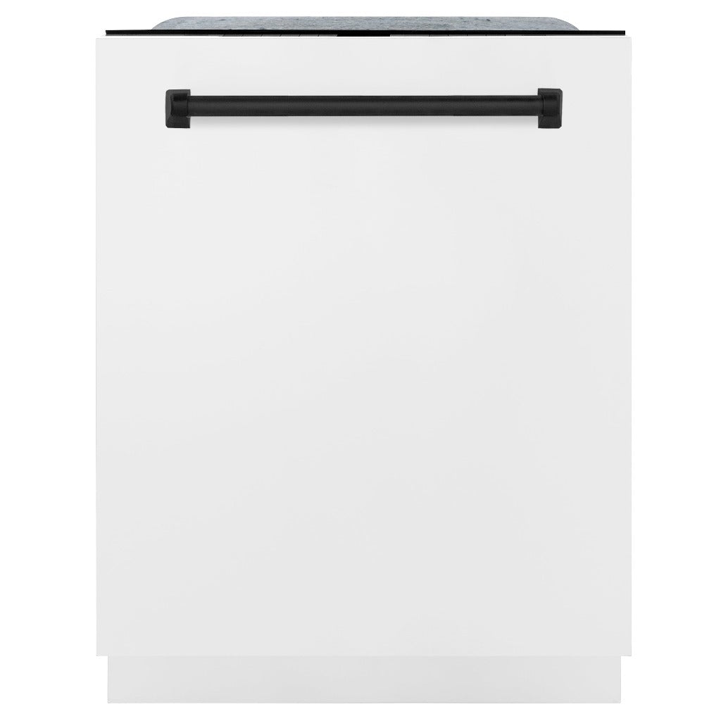 ZLINE Autograph Edition 24 Inch Built-In Tall Tub Dishwasher - White Matte with Matte Black Handle, 45dBA Ultra Quiet (DWMTZ WM 24 MB) | Perfect for Modern Kitchens, Small Spaces & Open-Concept Homes