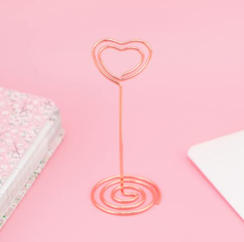 10 Pack Heart Shaped Table Number Holders - Rose Gold Photo & Menu Card Stands for Weddings, Parties, Events - Perfect for Place Cards, Food Labels, and Decorative Displays