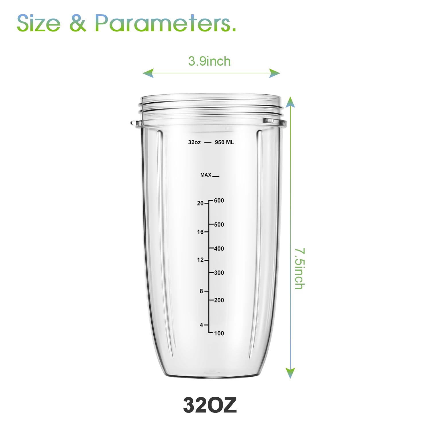 2-Pack 32oz Replacement Blender Cups for NutriBullet 600W & 900W Blenders - Durable BPA-Free Blending Jars for Smoothies, Protein Shakes & Meal Prep