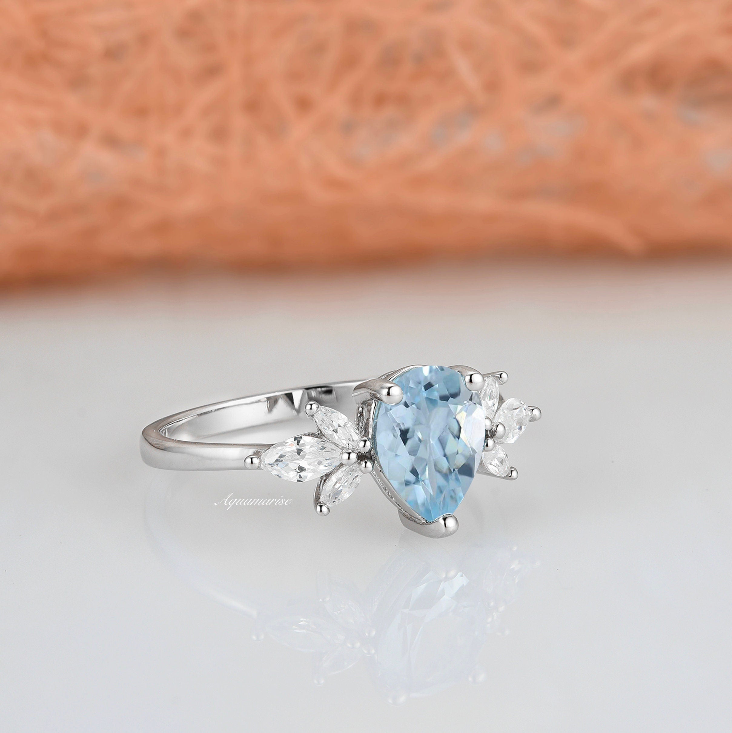Eva Aquamarine Ring for Women - Sterling Silver 925 Elegant Birthstone Jewelry - Perfect for Birthday, Anniversary & Wedding Gifts