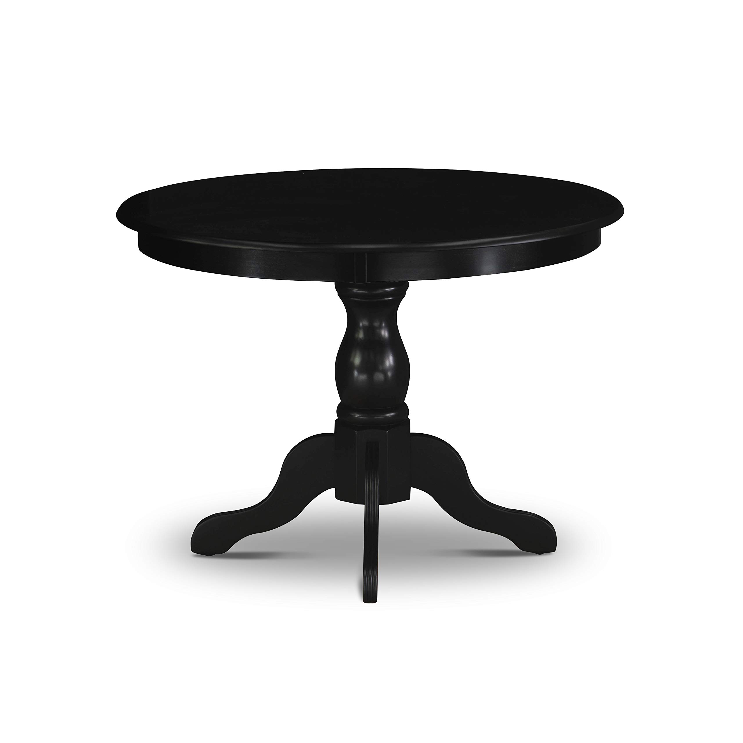 East West Furniture 3-Piece Small Dinette Set - 42x42 Inch Round Pedestal Dining Table with 2 Dark Gotham Grey Linen Upholstered Chairs, Wirebrushed Black Finish | Perfect for Small Spaces, Apartments, Breakfast Nooks & Cozy Dining Areas