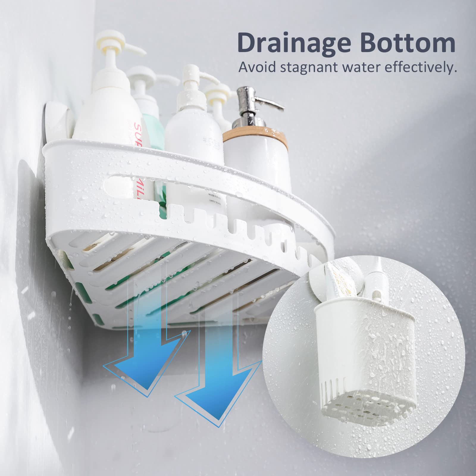 TAILI Corner Shower Caddy with Suction Cup Storage Basket - No Drill Removable Shower Organizer Set with Toothbrush Holder & Soap Dish - Perfect for Bathroom, Kitchen & Bedroom Organization
