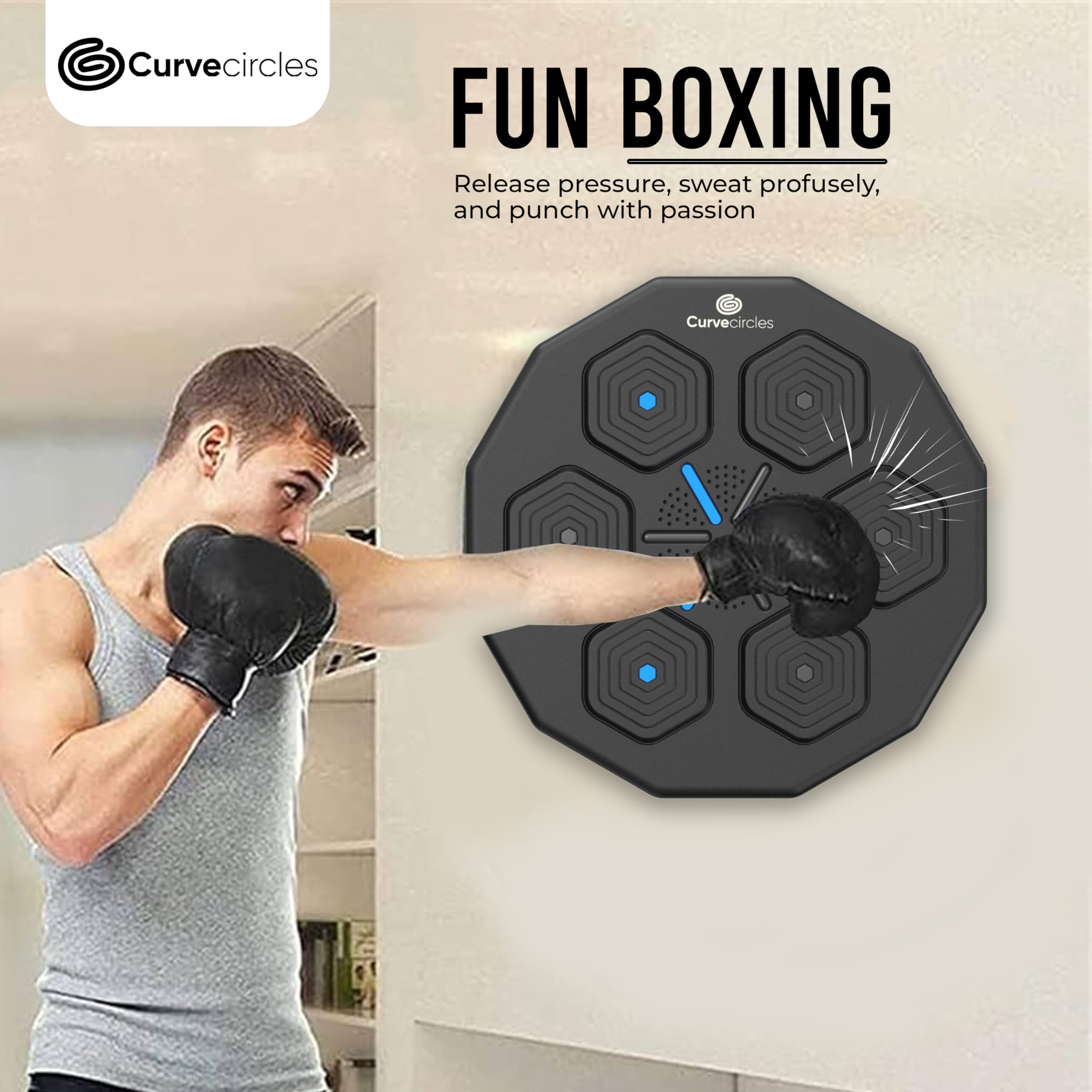 Bluetooth Boxing Machine for Adults & Kids - Wall Mounted Music Punching Bag with Boxing Gloves | Home Gym Equipment for Fitness & Stress Relief | Perfect for Boxing Workouts, Cardio Training & Fun Family Exercise