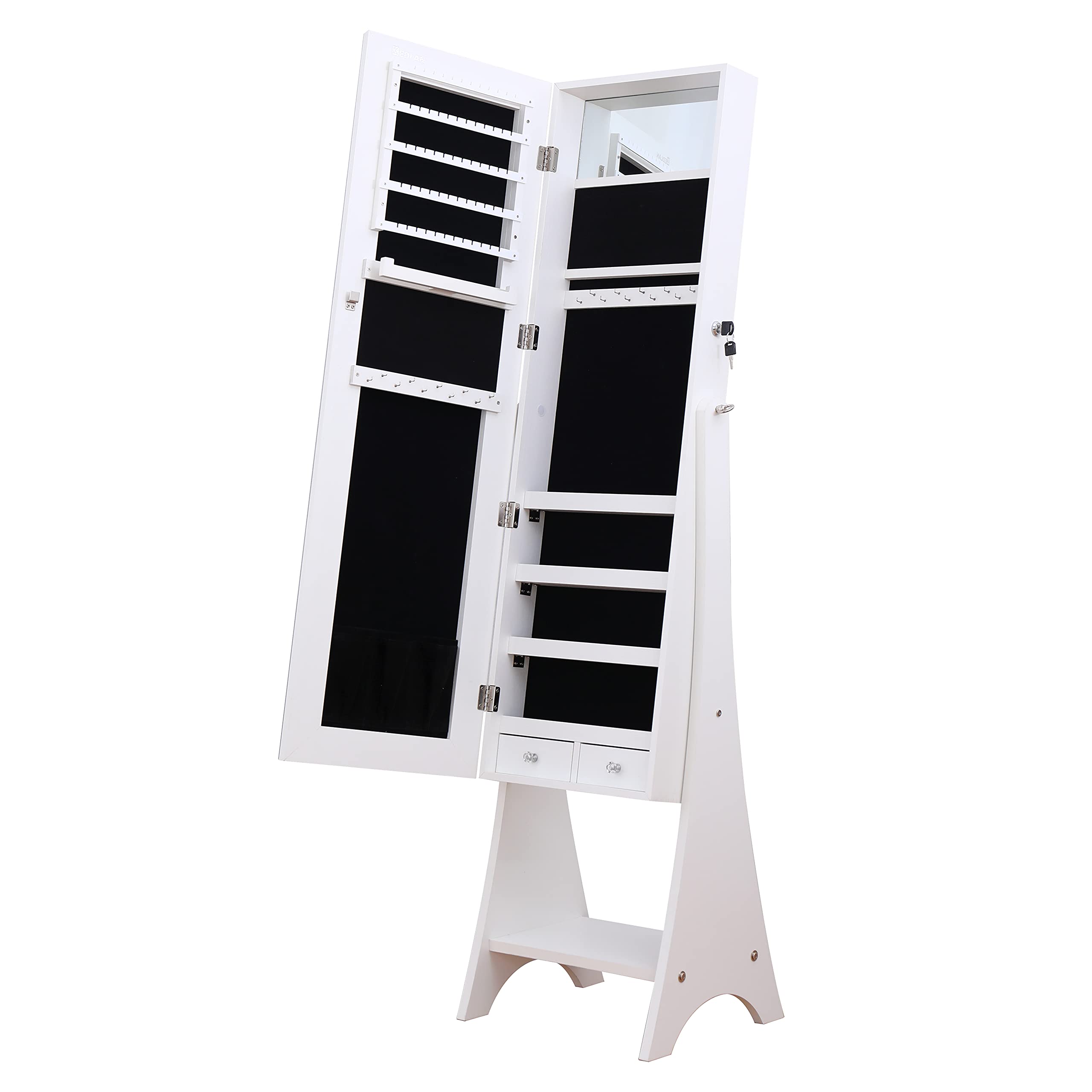 Stylish Jewelry Storage Mirror Cabinet with LED Lights - Organize Earrings, Bracelets & Necklaces - Perfect for Bedroom or Living Room Décor