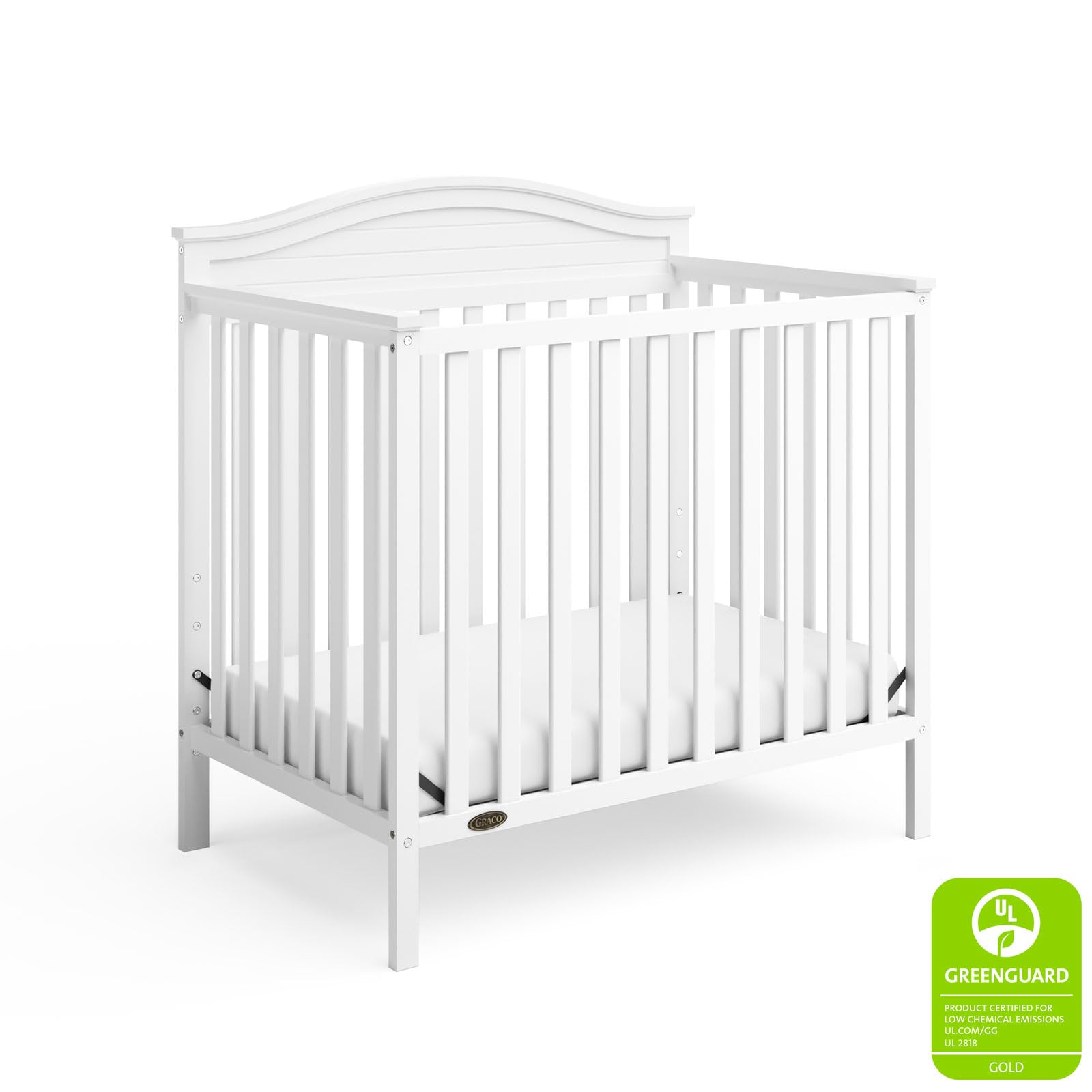 Graco Stella 4-in-1 Convertible Mini Crib with Mattress - White Nursery Furniture | Converts to Twin Bed with Headboard & Footboard | Includes 2.5