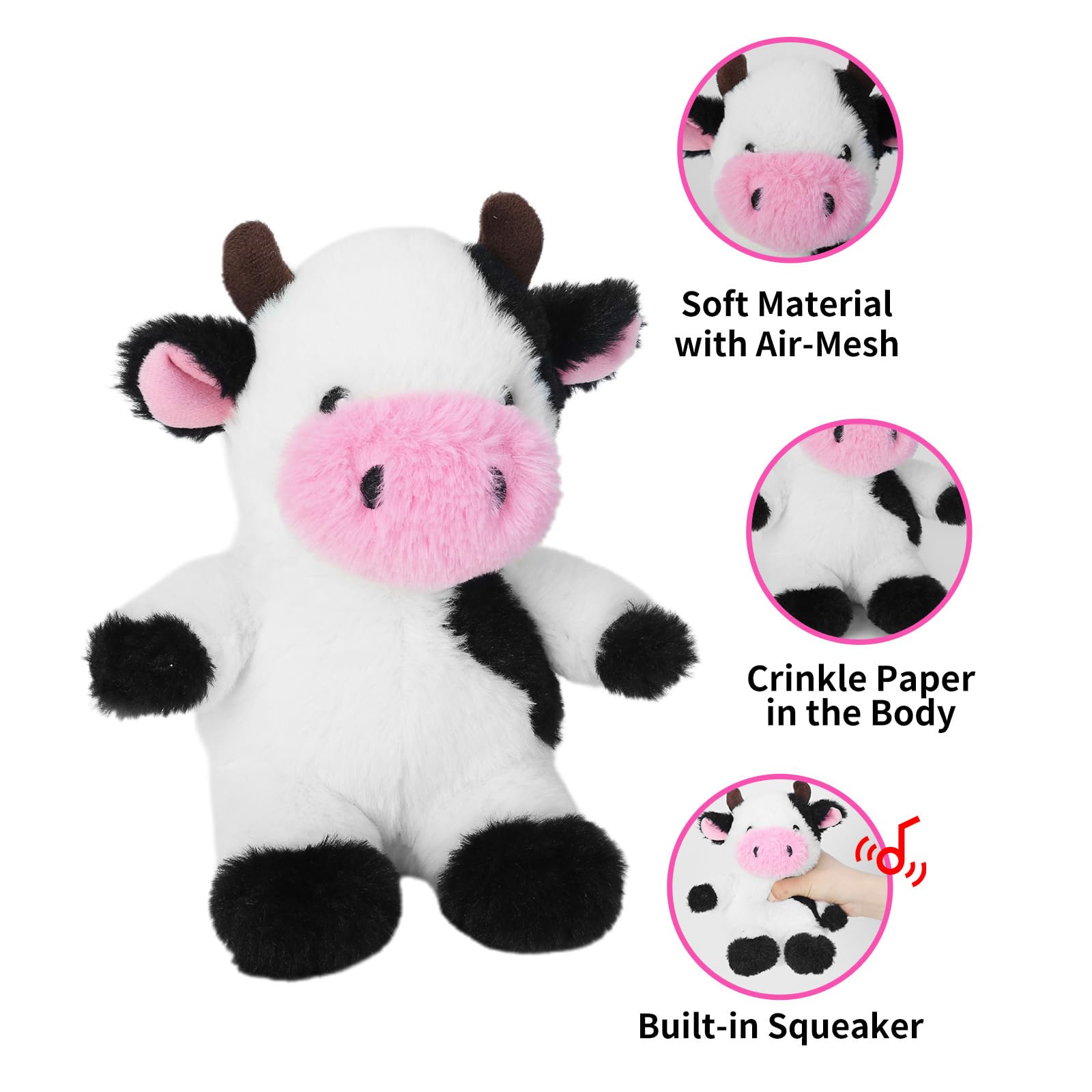 Blnboimrun Interactive Squeaky Dog Chew Toys for Small, Medium & Large Dogs - Plush Cow Toy with Crinkle Paper for Puppy Playtime, Teething Relief & Mental Stimulation | Perfect for Indoor Play, Training Rewards & Keeping Pets Entertained