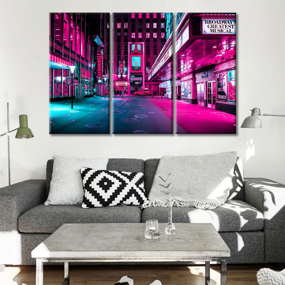 TUMOVO New York Neon Street Canvas Wall Art - Multi Panel Modern Gaming Style Wall Decor for Living Room, Bedroom, Gaming Room & Boys Room - Stretched & Framed Ready to Hang - 36