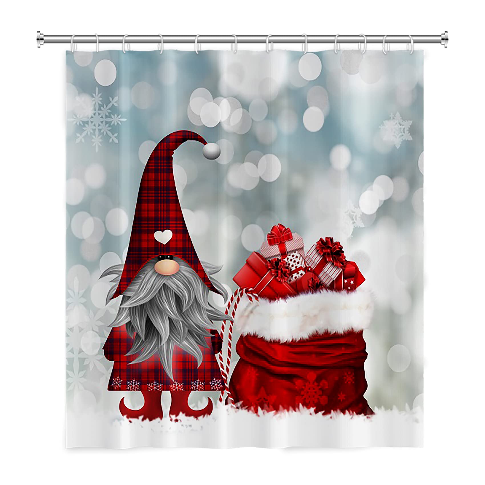 Renaiss Christmas Gnome Shower Curtain 70x72 Inches - Waterproof Polyester Bathroom Decor with Snowflake Red Buffalo Plaid Design, Machine Washable & Includes Hooks - Perfect for Holiday Bathroom Decorations and Festive Home Styling