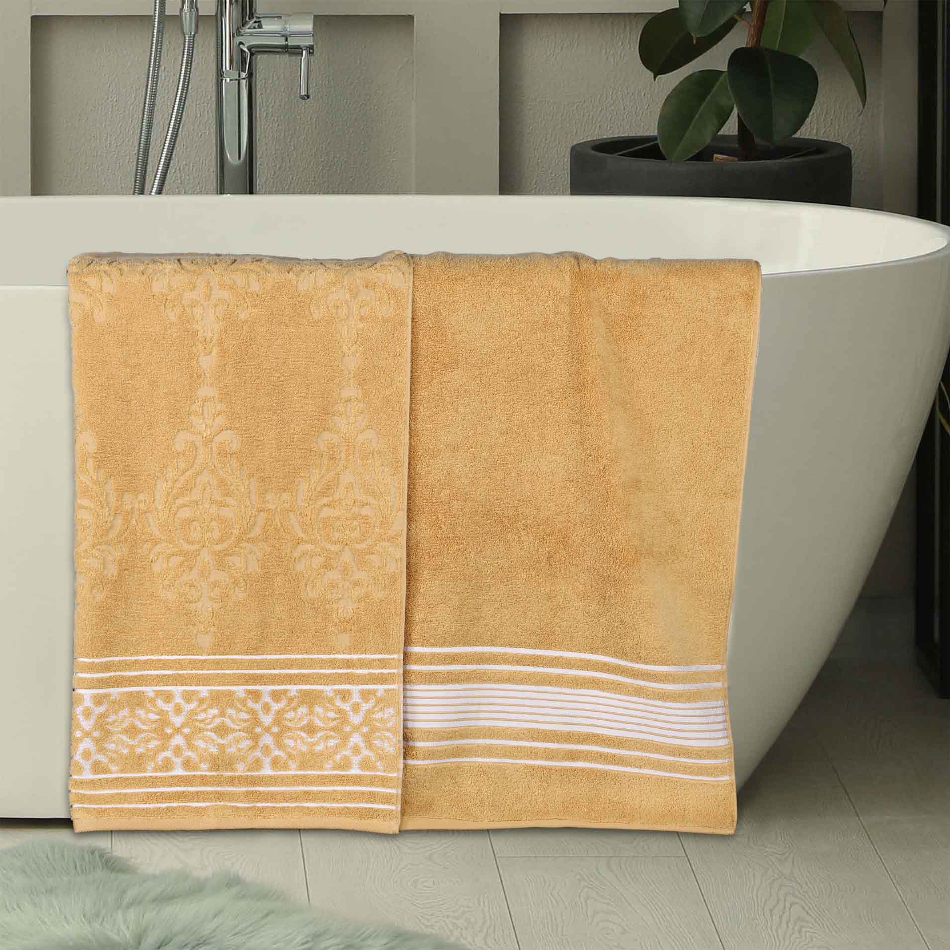 Premium 100% Zero Twist Cotton Bath Sheet Set of 2 - Ultra Soft & Absorbent Solid & Jacquard Floral Towels for Spa, Luxury Bathroom & Guest Use