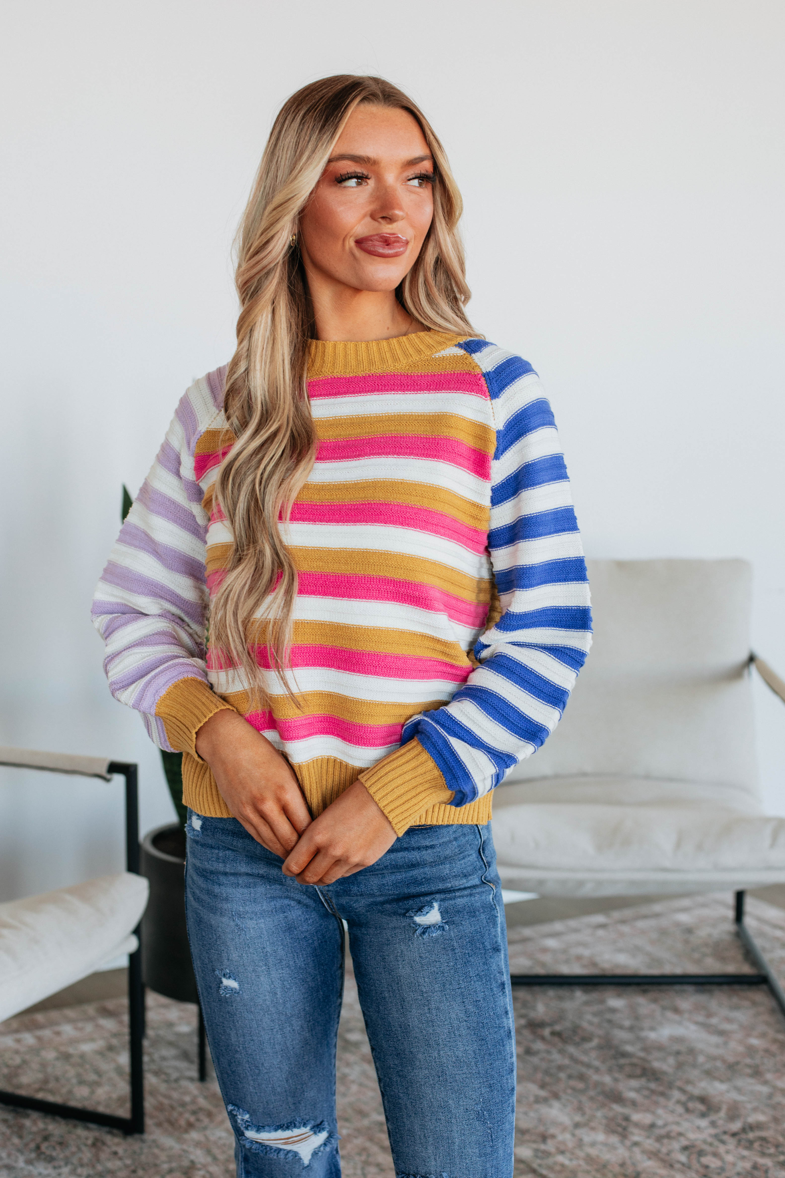 Azai Colorblock Sweater for Women - Trendy Striped Knit Pullover with Long Sleeves | Perfect for Fall Fashion, Casual Outfits & Cozy Winter Wear