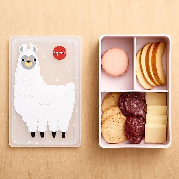 3 Sprouts Premium Silicone Bento Box for Kids - Leakproof Toddler Lunch Box with Multiple Compartments | Microwave, Dishwasher, Freezer & Oven Safe | Perfect for Daycare, School & Travel - Cute Llama Design