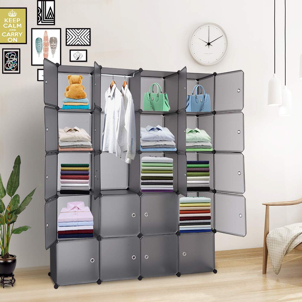 VINGLI Cube Storage Organizer - Plastic Modular Shelving Unit with Doors & Hanging Rods for Closet, Cabinet, Bookshelf | DIY Home Organization for Bedroom, Living Room, Office
