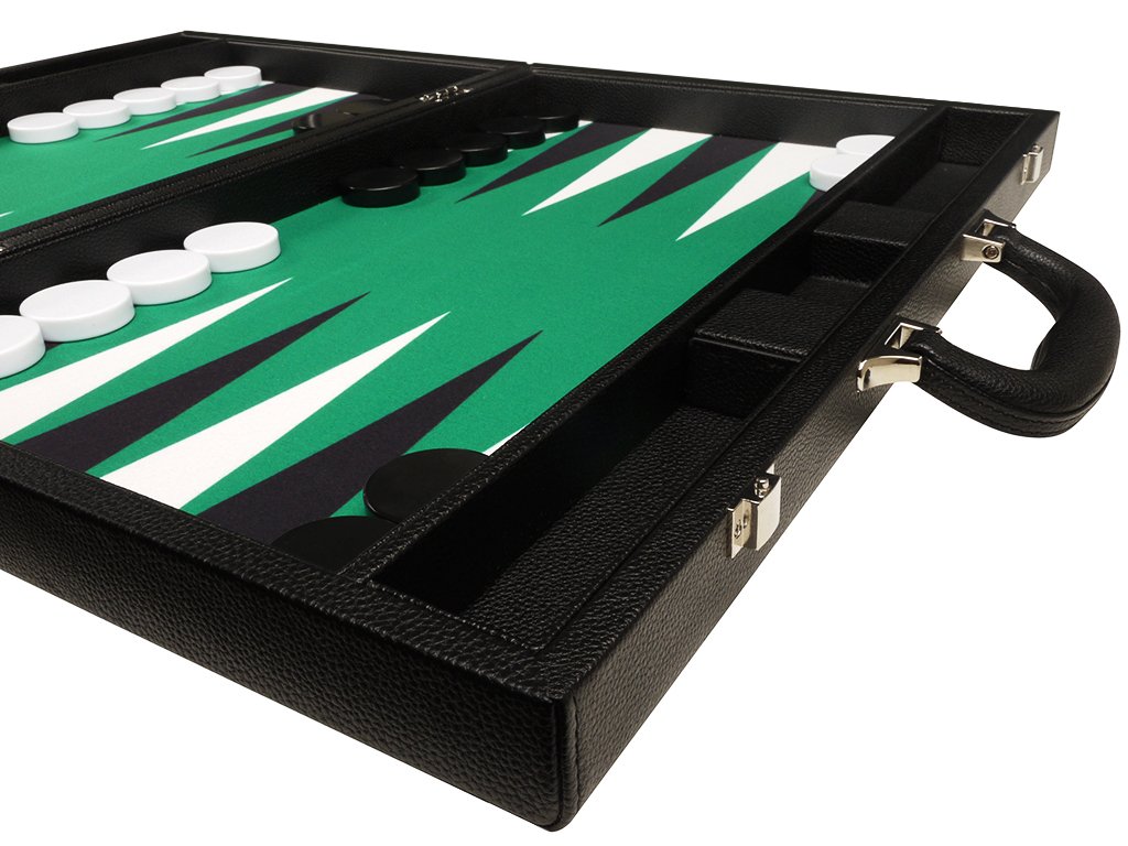 Premium 19-Inch Backgammon Set - Large Wooden Board with Black Frame & Green Felt Playing Surface, Classic Black and White Points - Perfect for Family Game Nights, Travel, and Casino-Style Entertainment
