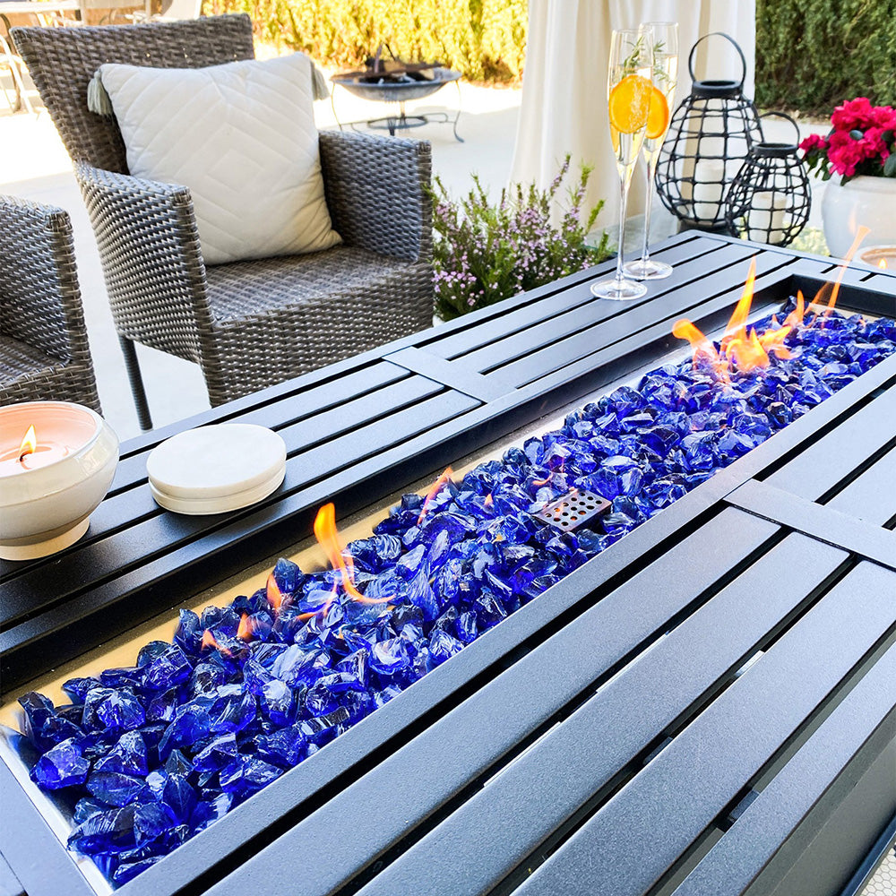 PHI VILLA 45 x 23 Inch Rectangle Metal Gas Fire Pit Table - 50,000 BTU Outdoor Heater for Patio, Backyard, and Garden Gatherings