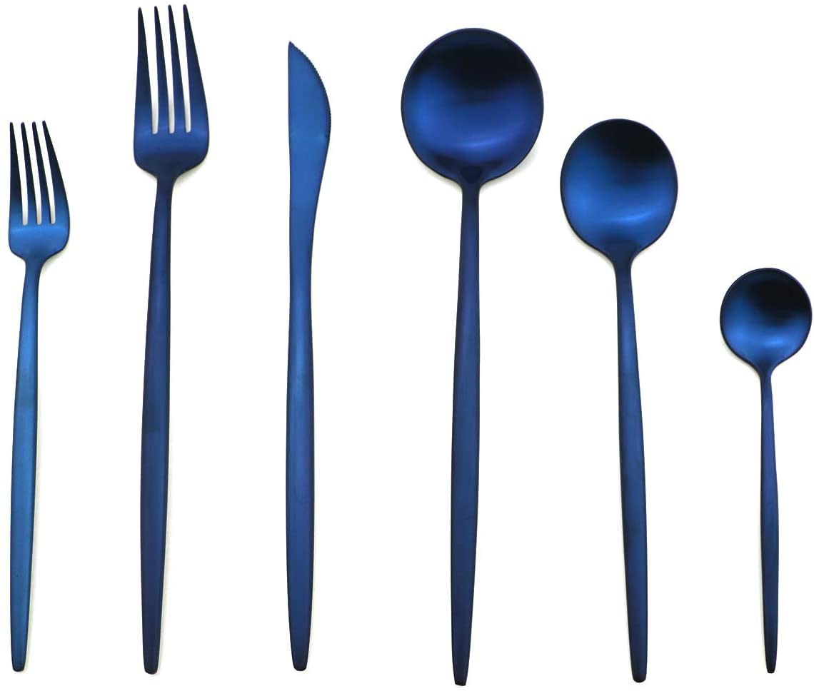 Premium 40-Piece Gugrida Flatware Set - Blue Stainless Steel Silverware Cutlery for 8 People | 304 Stainless Steel, Matte Polished Finish, Dishwasher Safe | Perfect for Dinner Parties, Weddings & Everyday Dining