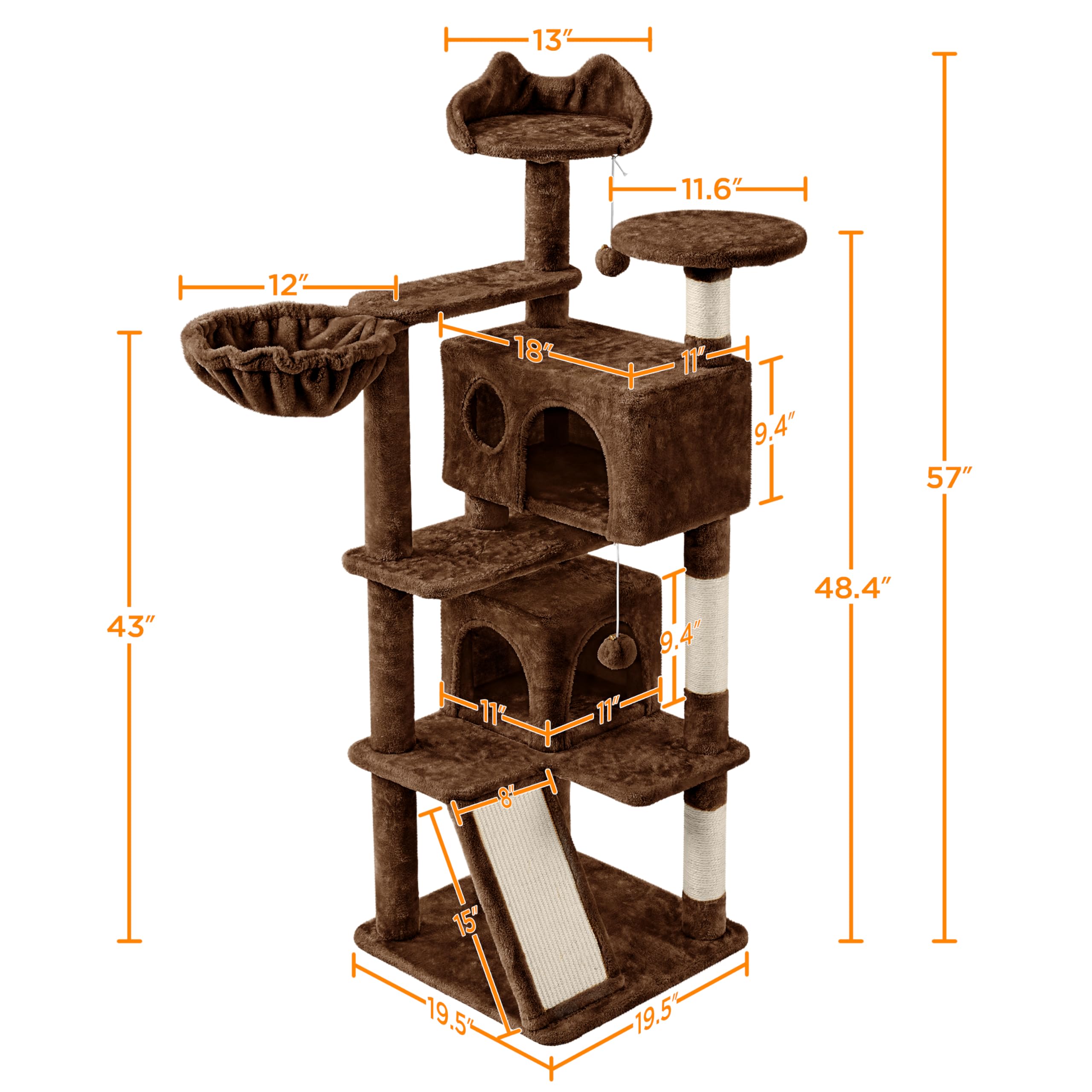 Topeakmart 57 Inch Tall Multi-Level Cat Tree Condo with Scratching Posts - Sturdy Kitten Tower & Playhouse for Indoor Cats - Perfect for Small Spaces & Apartments
