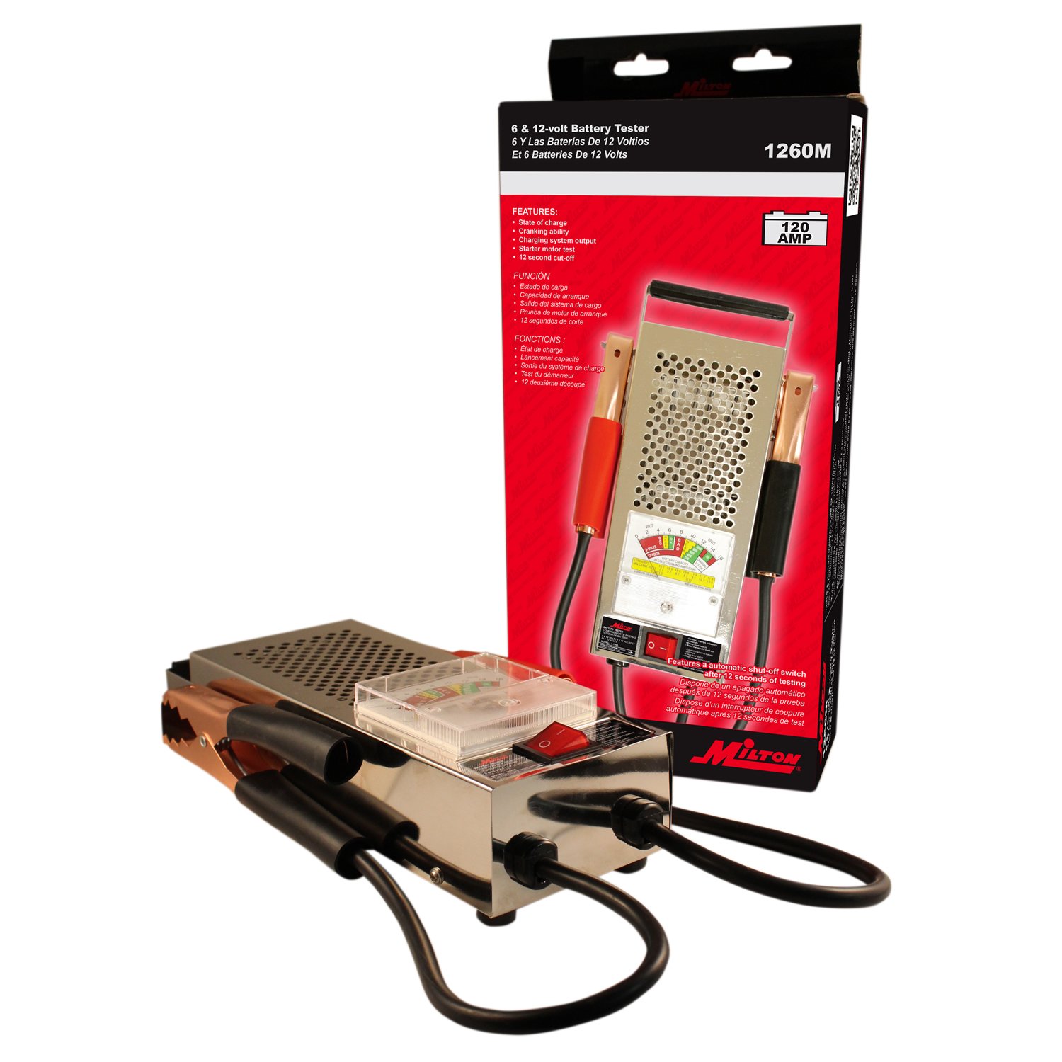 Milton 1260M 120 AMP Heavy Duty Battery Tester for Car, Truck & Marine Batteries - Chrome Plated - Perfect for Auto Shops, Roadside Assistance & DIY Battery Maintenance