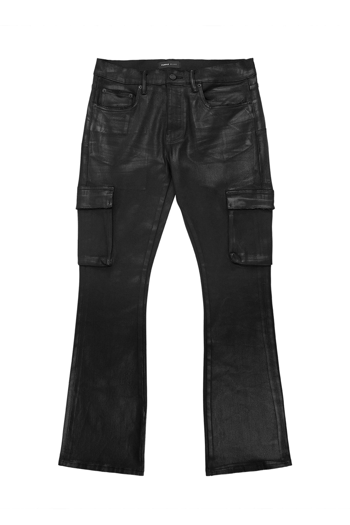 Purple Brand P004 CFVR Coated Cargo Pants Flare Leg Black - Stylish Streetwear for Men | Perfect for Urban Fashion & Casual Outings
