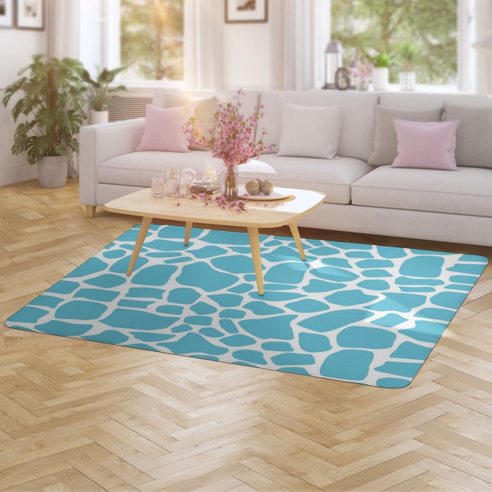 Soft Giraffe Print Animal Skin Texture Rug - Non-Slip Foldable Area Carpet for Kids Room, Nursery, Playroom & Living Room Decor - 5ft x 6.5ft - Perfect for Playtime, Nap Time & Cozy Floor Seating