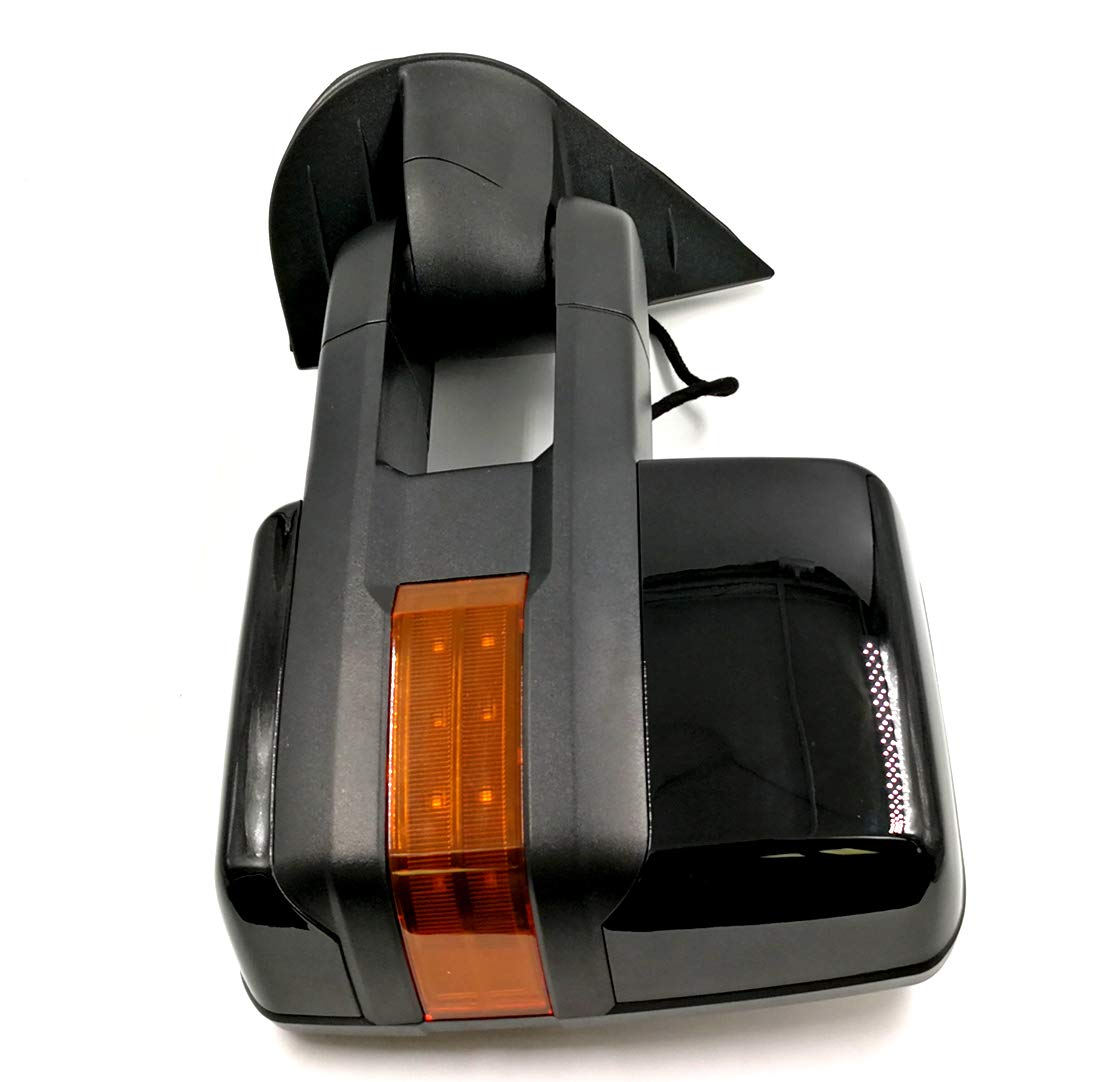 Custom Painted Black 8555 Power Heated Towing Mirrors for Chevy GMC Silverado Sierra Tahoe Yukon Suburban 1999-2002 - LED Signal & Backup Lights, Telescoping Trailer Mirrors (Amber-Black) | Enhanced Visibility for Safe Towing & Night Driving