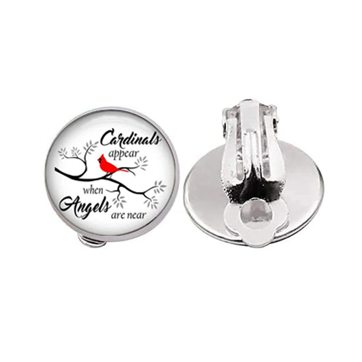 Red Cardinal Ear Clips - Handmade Glass Dome Clip-On Earrings for Women - Winter Cardinal Bird Jewelry - Perfect for Cosplay, Birthday Parties & Christmas Gifts - Elegant Holiday Accessories for Festive Occasions