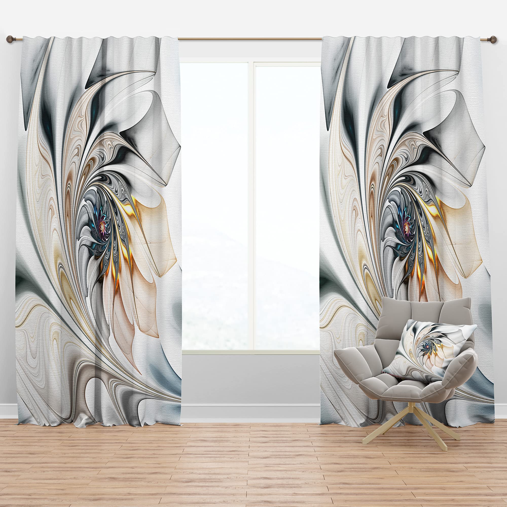 DesignQ Blackout Curtains - White Stained Glass Floral Pattern Thermal Insulated Drapes for Bedroom & Living Room (52x120, Single Panel) - Perfect for Light Blocking, Privacy & Energy Efficiency