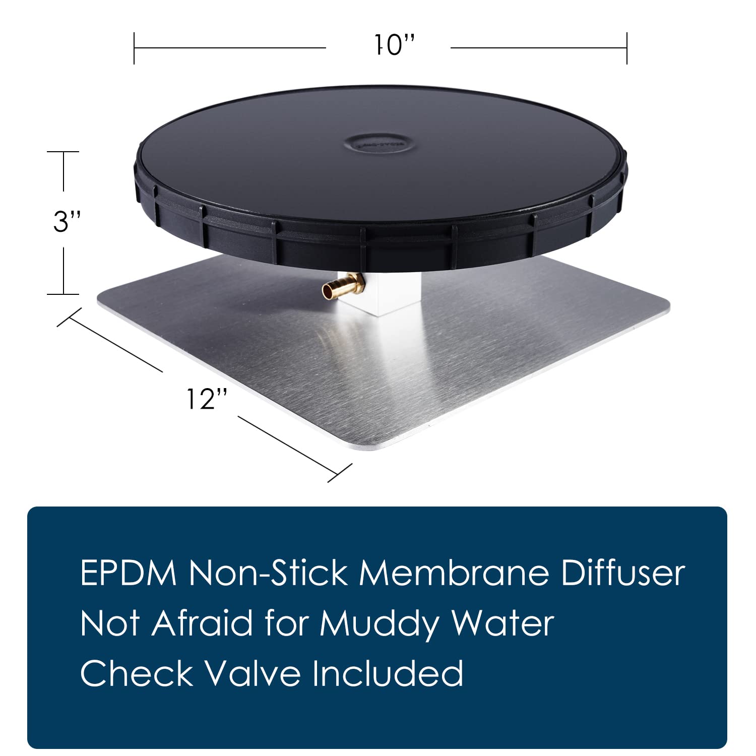 HQUA PAS20AD Stainless Steel Pond & Lake Aeration System - 1PCS Membrane Diffuser Kit for Water Oxygenation | Perfect for Koi Ponds, Aquaculture & Water Treatment