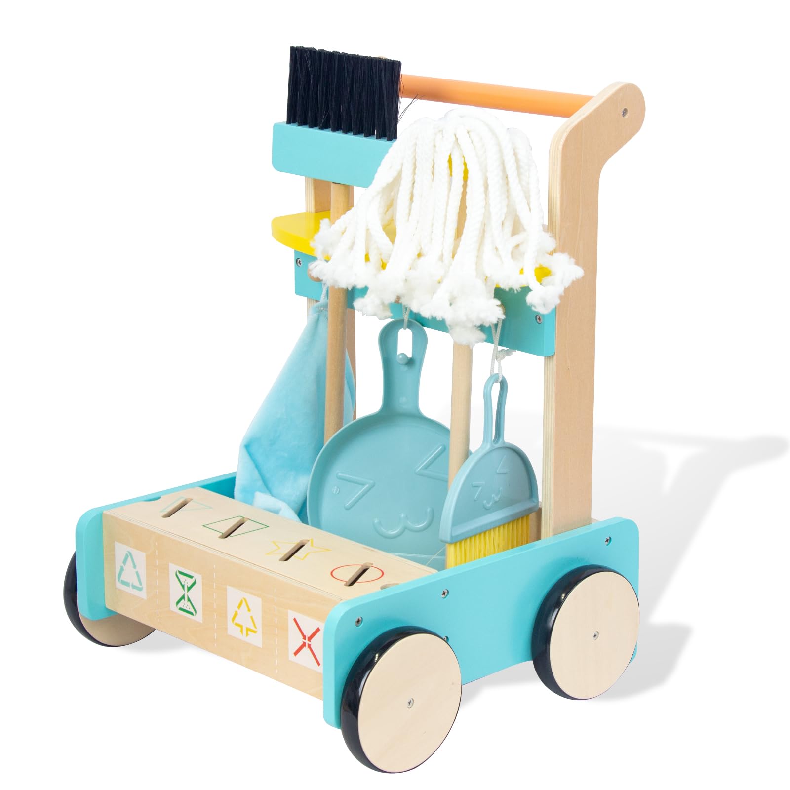 **WOODENFUN Wooden Baby Push Walker for Toddlers 1 Year & Up - Learning Walking Toy for Boys & Girls 12+ Months - Kids Cleaning Cart Toy Set with Play Tools - Perfect Gift for Birthdays & Pretend Play**    *(Use Scenario: Encourages early walking, imaginative play, and motor skill development for toddlers.)*