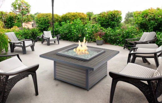 Brooks Square Fire Table - Outdoor Gas Fire Pit Table with Lava Rocks, 50,000 BTU, Weather-Resistant - Perfect for Patio, Backyard, and Poolside Gatherings