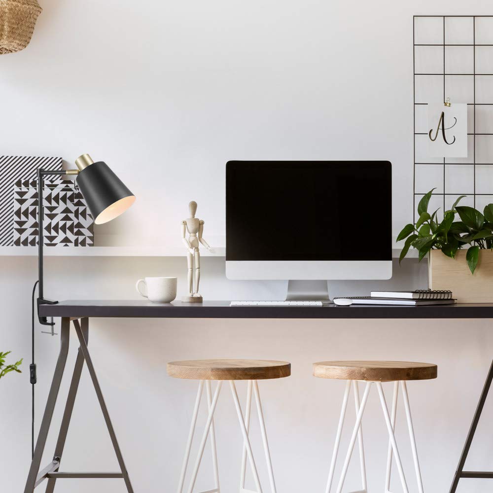 Globe Electric 52900 Lex Desk Lamp - Modern Black & Gold Adjustable LED Light for Home Office, Study, and Reading - Perfect for Workspaces, Dorm Rooms & Nightstands