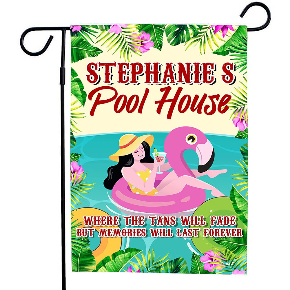 VOTANTA Personalized Custom Name Pool Garden Flag - Welcome to Our Pool, Pool Rules Sign, Funny Pool Party Decoration - 12