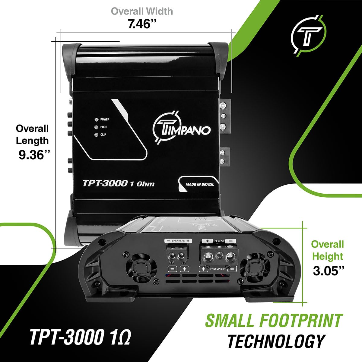 Timpano TPT-3000 1 Ohm 3000W Compact Class D Mono Amplifier - High Power 1 Channel Full Range Car Audio Amp for Speakers, Subwoofers & Tweeters | Perfect for Car Audio Upgrades, Bass Enhancement & Sound System Installation