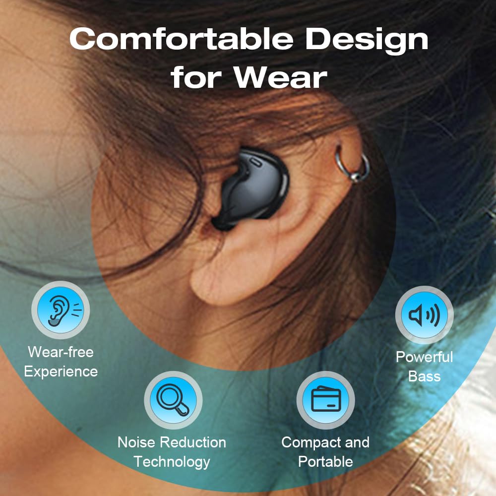 Wireless Bluetooth Sleep Earbuds for Side Sleepers - Noise Cancelling, Mini & Comfortable for Sleeping, Exercise, Working, Hiking & Sports (Black) | Perfect for Nighttime Rest, Travel & Office Use