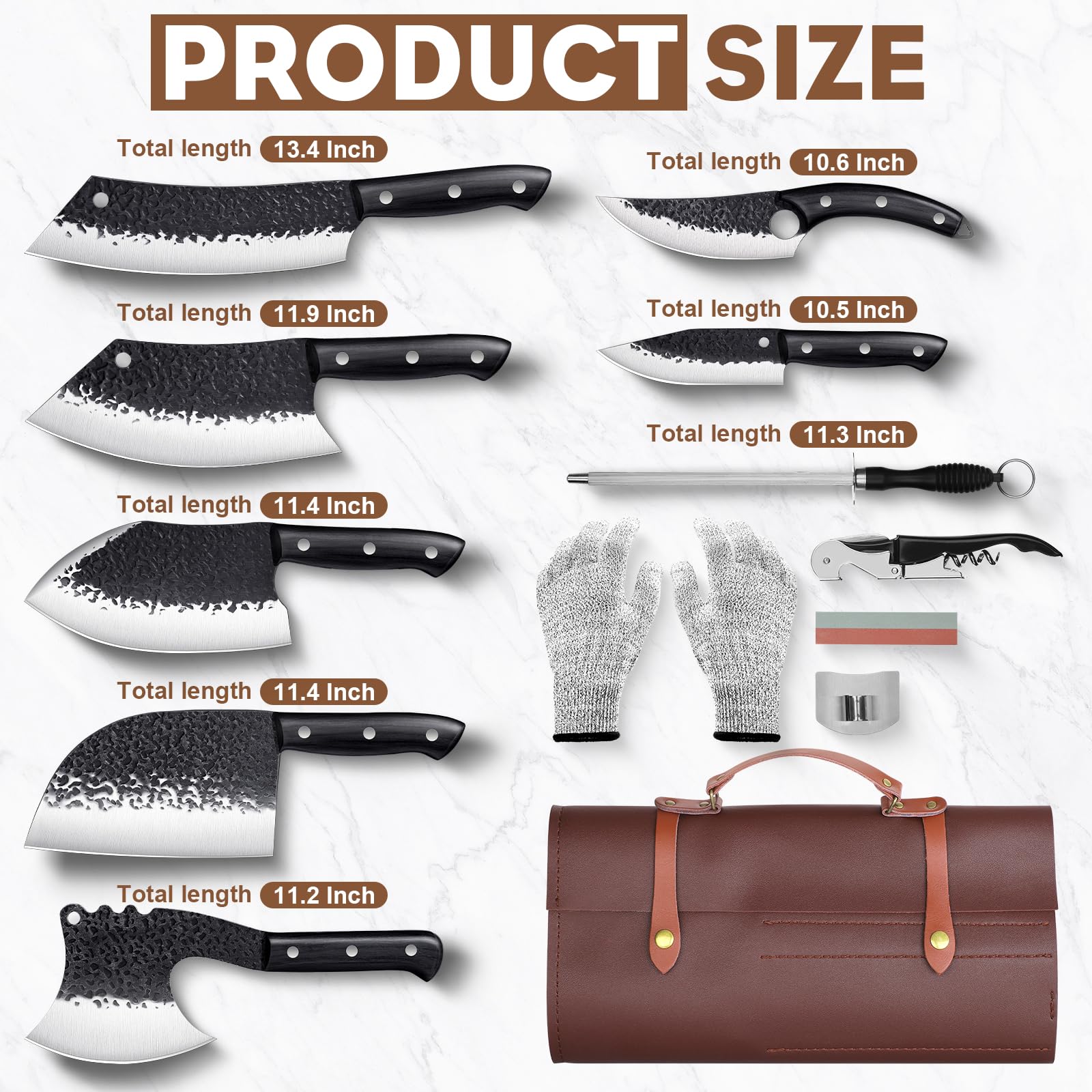 Premium 13-Piece Golden Bird Butcher Knife Set - Hand Forged Japanese Chef Knives for Professional Meat Cutting, Kitchen, BBQ & Camping | Ideal for Home Chefs, Outdoor Cooking & Men's Birthday Gifts