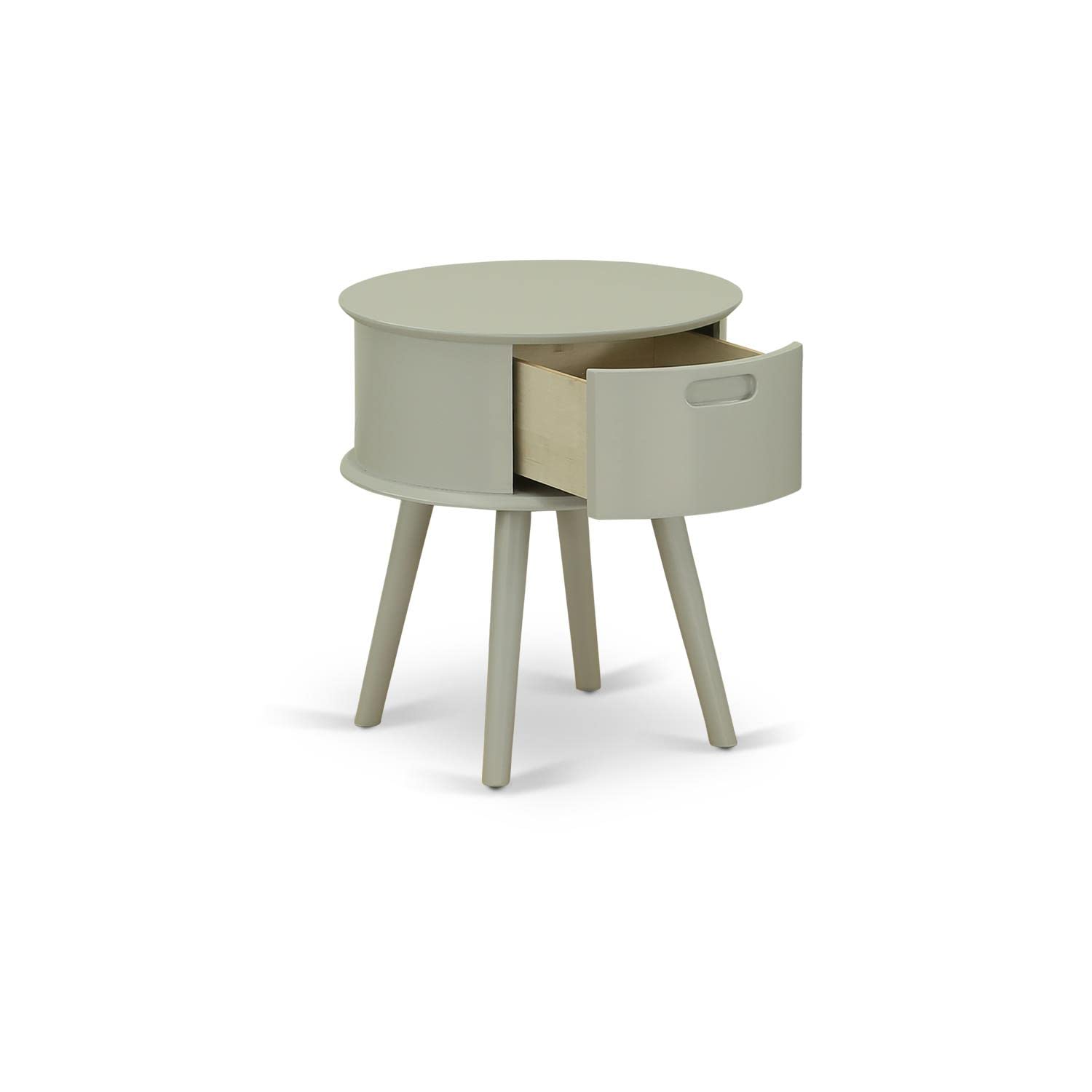 East West Furniture GONE14 Gordon Round Nightstand with Drawer - 1-Pack, Urban Gray Finish - Modern Bedside Table for Small Spaces, Bedroom, Living Room & Office